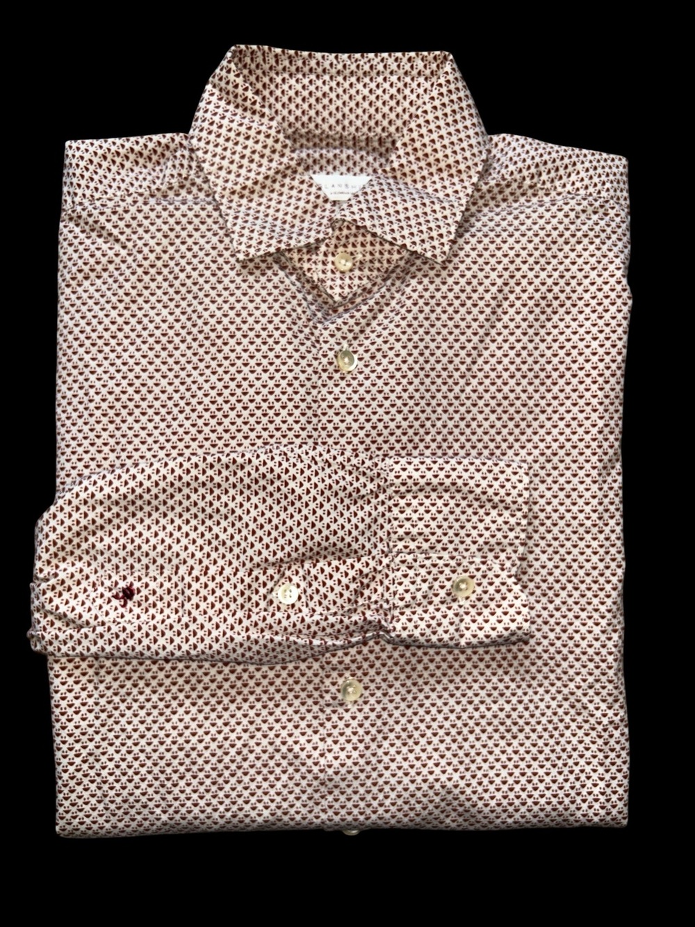 Slowear The Glan Slim Fit Long Sleeve Cotton Shirt Size 39/15 1/2 Cream/Burgundy